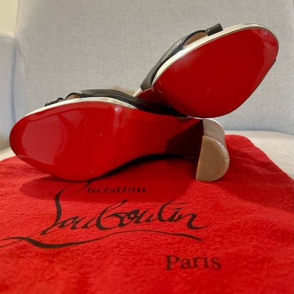 Authentic Christian Louboutin Chrome, White & Black Platform Heels - Picture 6 of 14